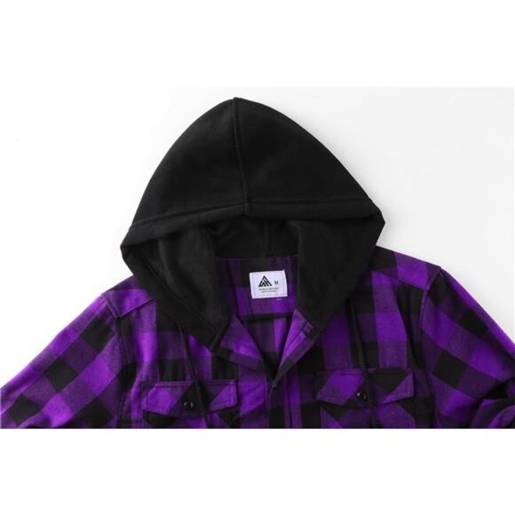 ZITY Men's Flannel Hoodie Shirts Casual Button Down Plaid Shirt Jackets for Men - Picture 6 of 7